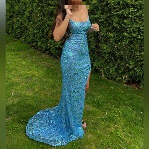 Blue Sequin Prom Dress